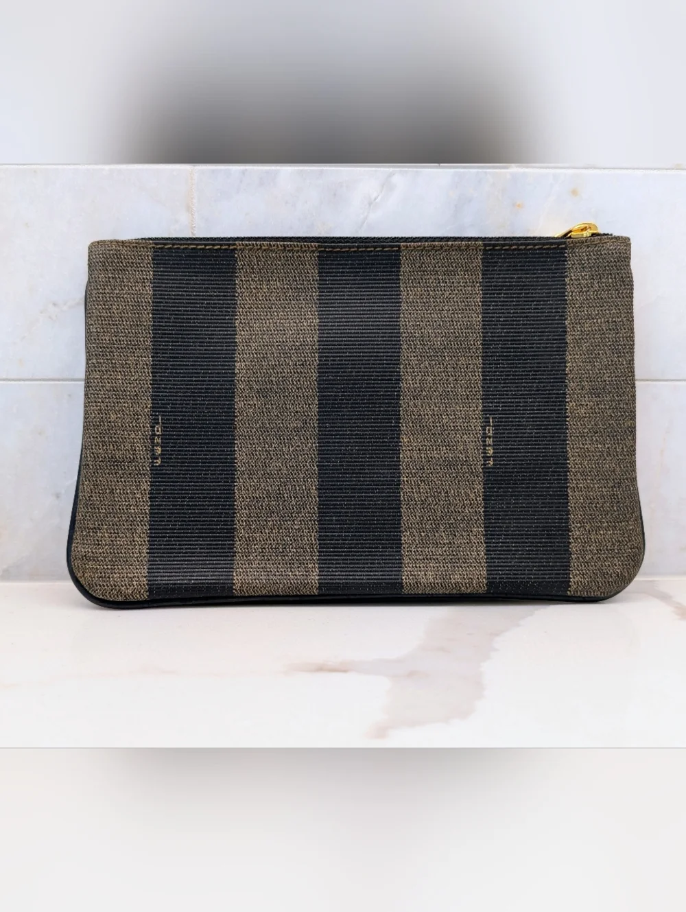 Fendi Brown Striped Zip Clutch - Picture 2 of 12